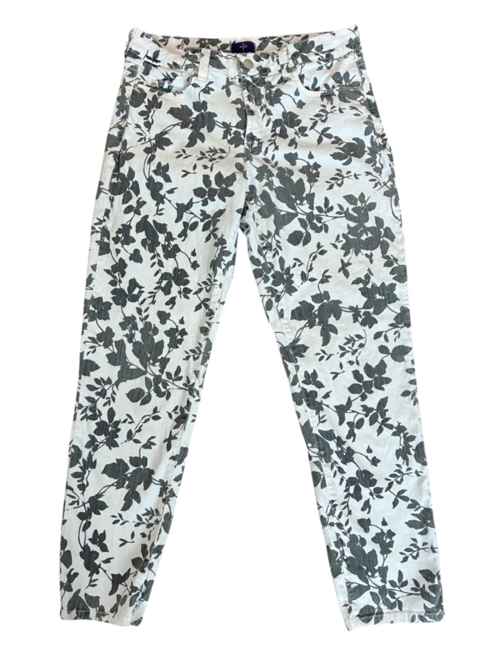 NYDJ Women’s 6 Ankle Jeans White Gray Floral Pockets Made in USA